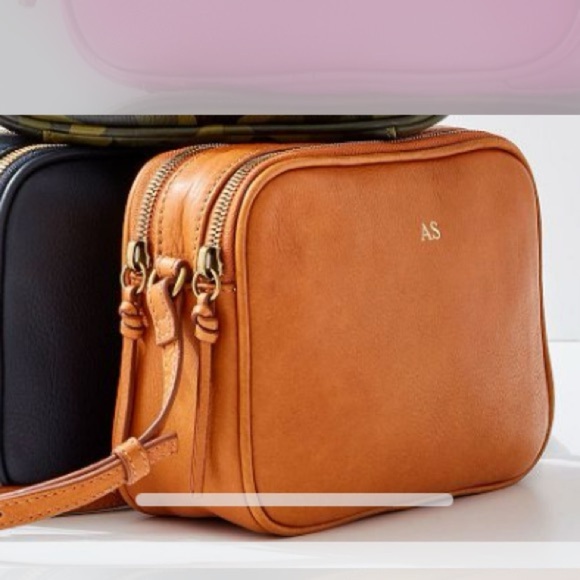 Mark & Graham Essential Crossbody Leather Handbag Camel Double Zip Compartments - Picture 1 of 12